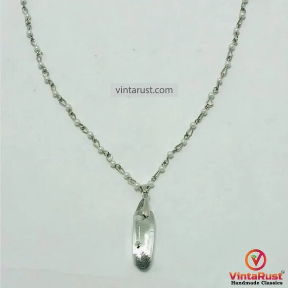 Handmade Clear Quartz Pendant Necklace with Delicate Pearl Chain, Stylish Unisex - Picture 6 of 14